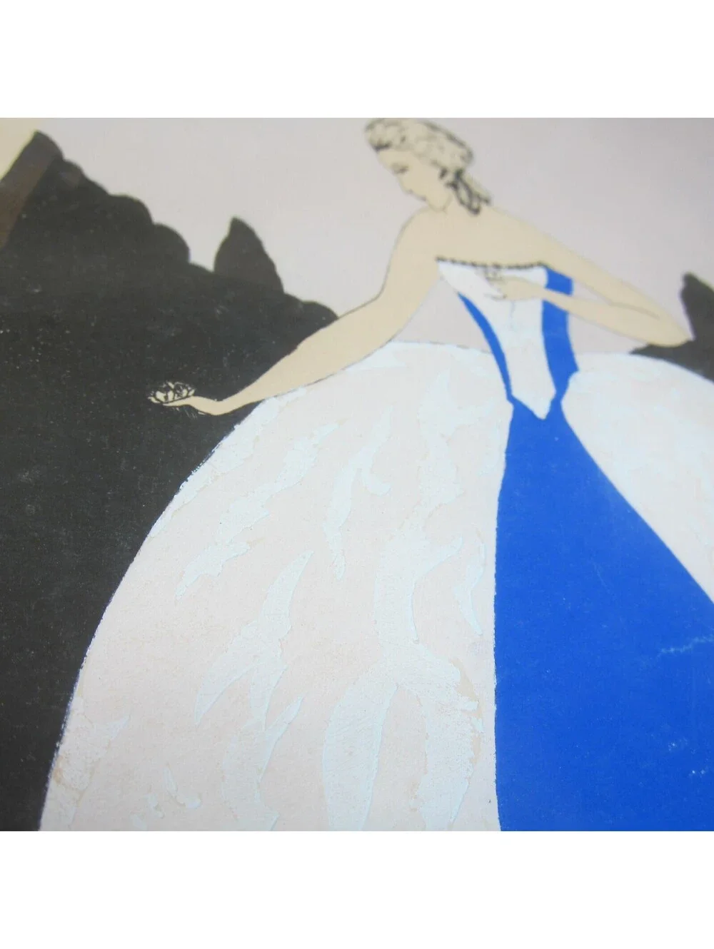 French Woodblock Art Print 1780s Fashion Lady Blue Dress Man Yellow Framed Glass